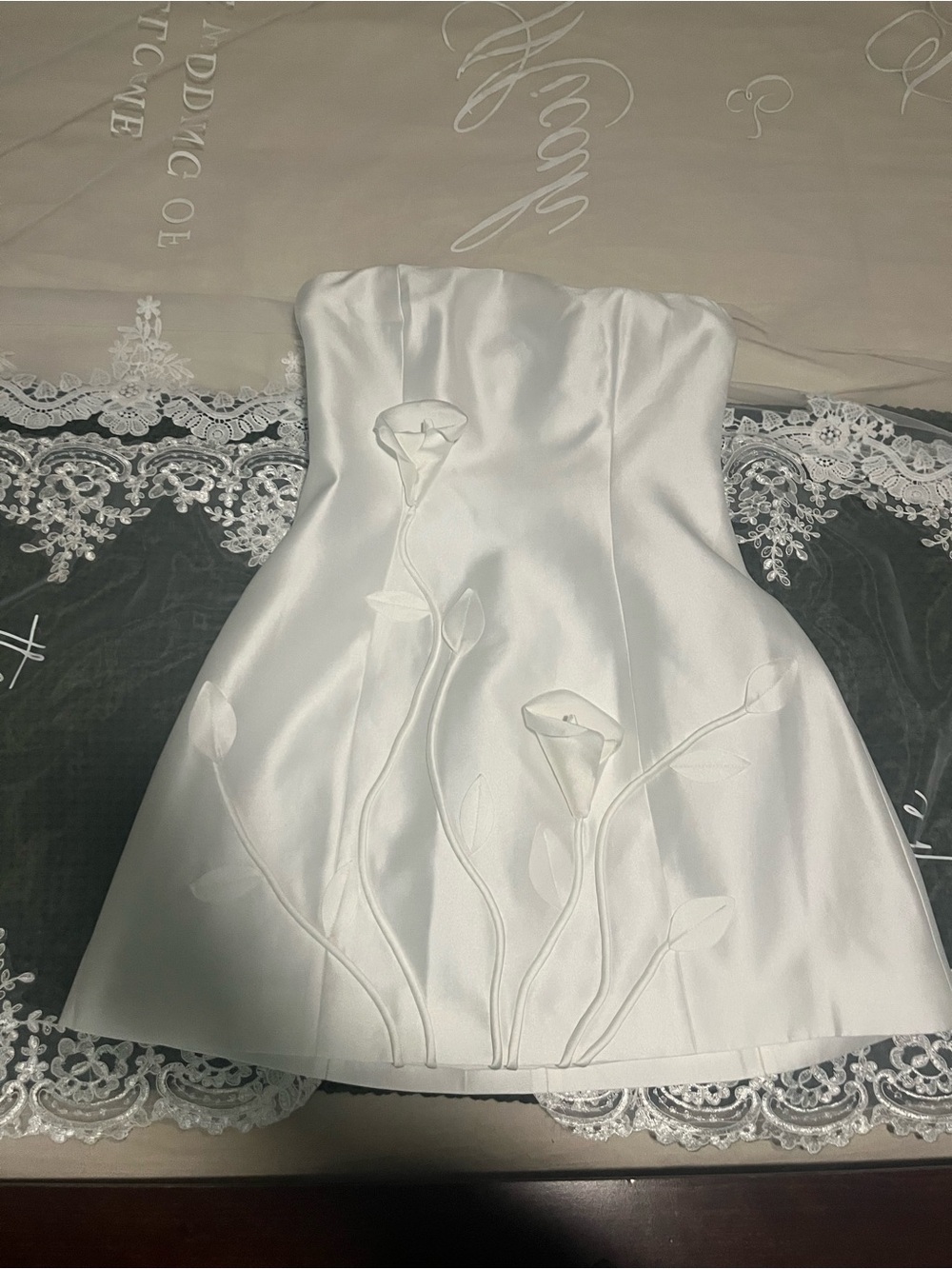 JW PEI White 3D Vine Floral Strapless Mini Dress - Picture 3 of 7